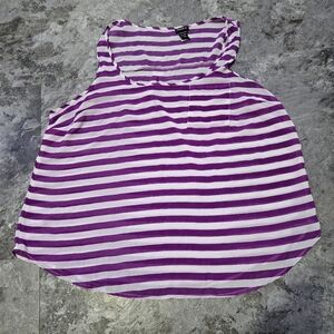 Torrid Sheer Sleeveless Pocket Tank Top Blouse Purple White Striped SZ 3 3X